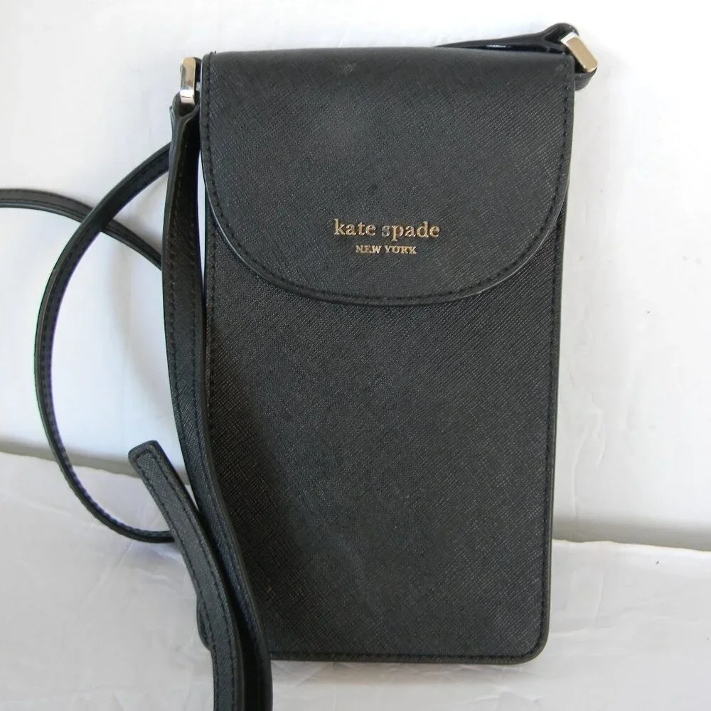 Kate Spade Cameron North South BLACK SAFFIANO LEATHER Phone Crossbody Bag - Picture 2 of 8